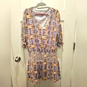 Belle + Sky Size M Boho Floral Dress Crochet Lace Detail 3/4 Sleeve Ruffle Hem